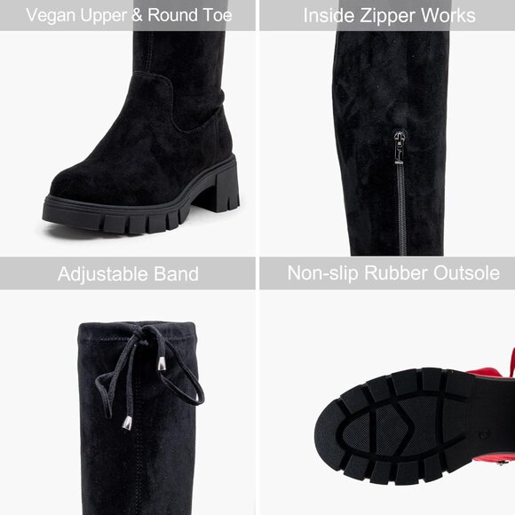 Women's Platform Boots-990-black Over The Knee Thigh High Round Toe Long Boot - Picture 3 of 7